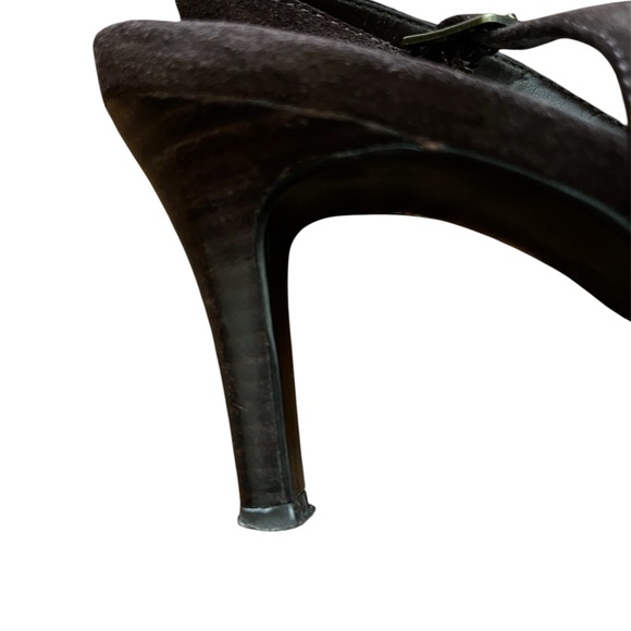 Chaps Dark Brown Suede Slingback Heels sz 6.5 B Pointed Toe - Picture 2 of 9